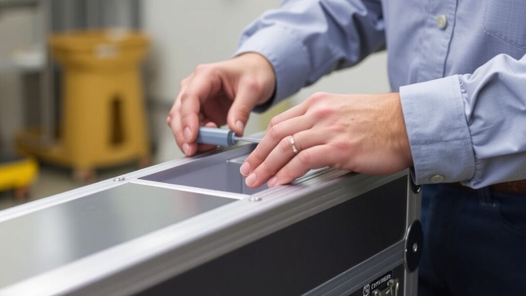 Recessed Lid Stay for Flight Case or Road Case Lid Hinge & Stay | Kingway Metal Recessed Lid Stay For Flight Case Or Road Case Lid Hinge Stay 0004 1024x576